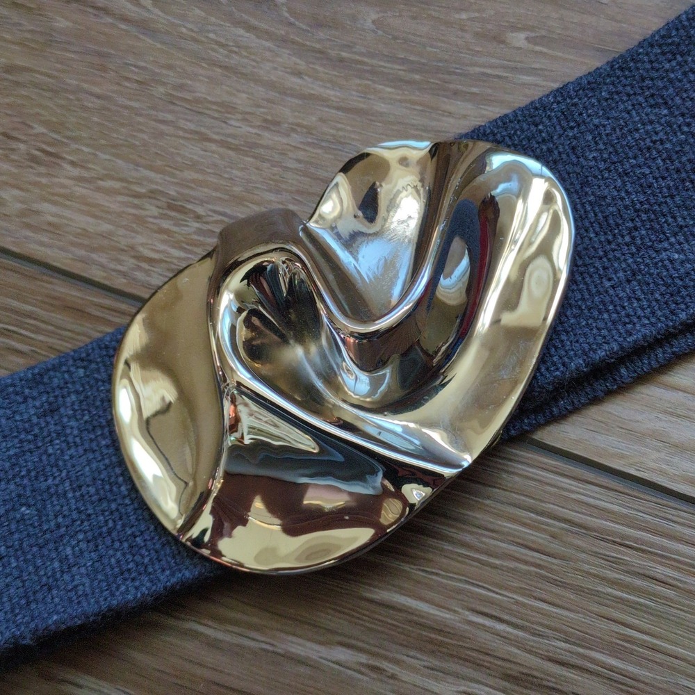 Vtg Charmant Belts Silver Nugget Stretch Belt - Navy Blue Elastic Buckle